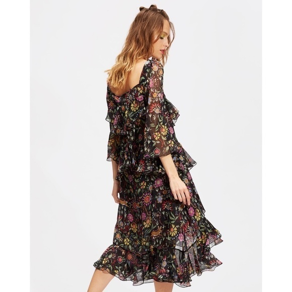 La DoubleJ Sissi Tiered Ruffle Midi Dress Babe in Silk Chiffon XS - Picture 17 of 17